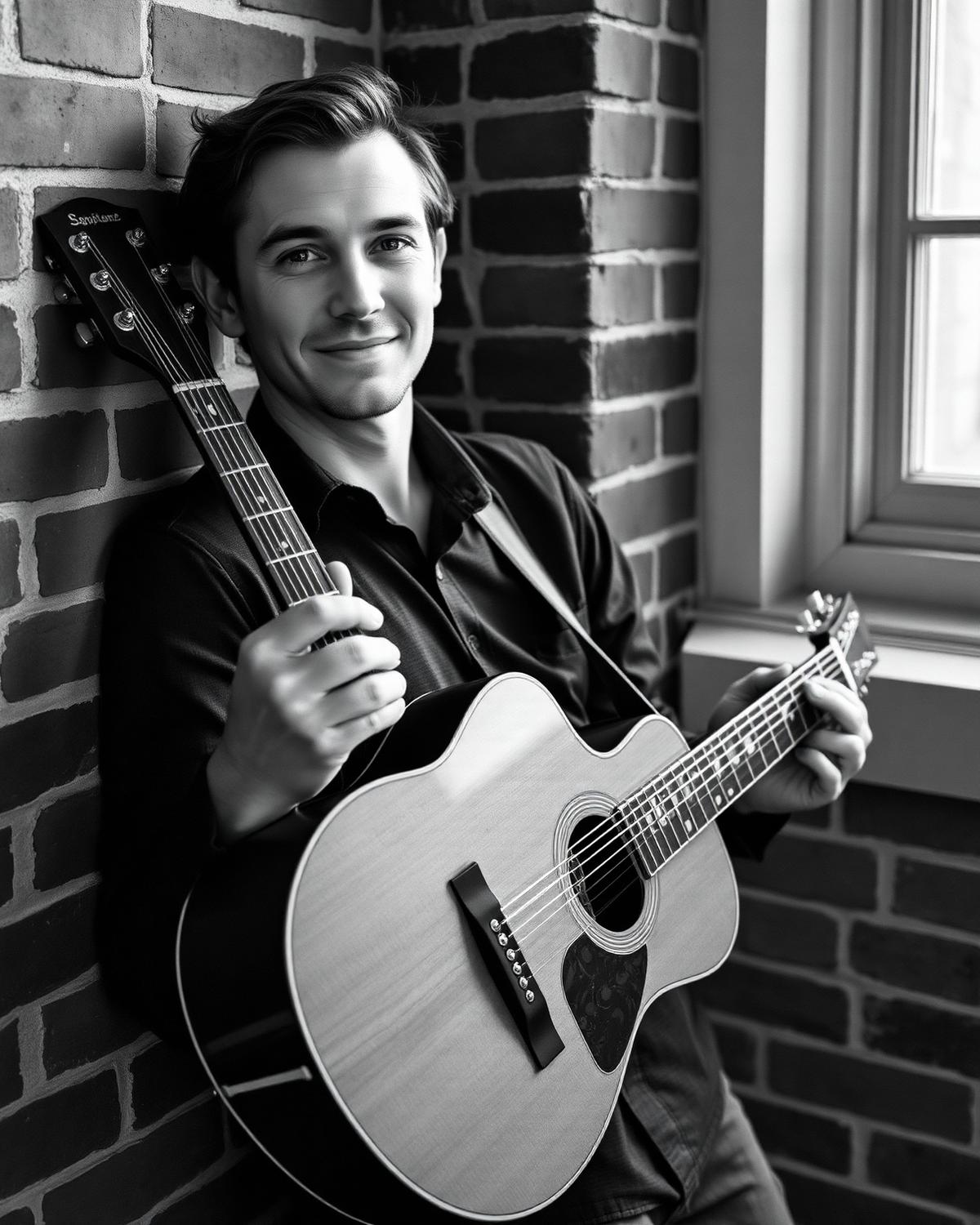 Portrait d'Elliot Couture avec sa guitare acoustique